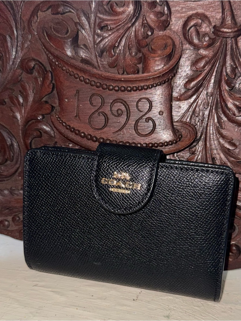 Coach Black Leather Wallet with Gold Logo - Picture 2 of 4